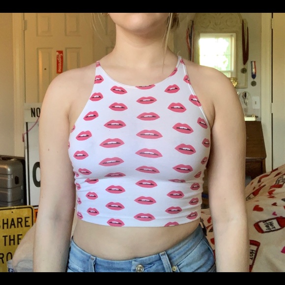 American Apparel lips halter cropped tank - Picture 1 of 5